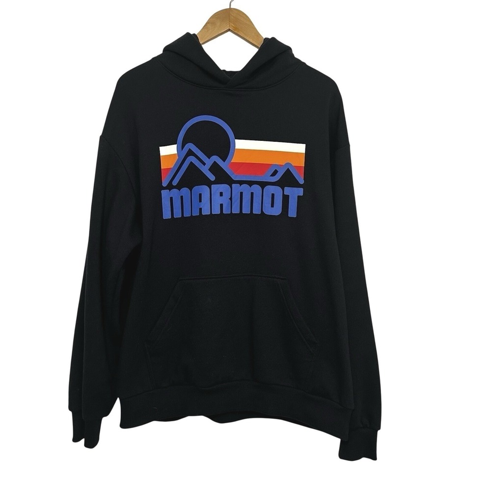 Marmot Hoodie Mens Large Black Mountain Works Pullover Logo Outdoor Graphic